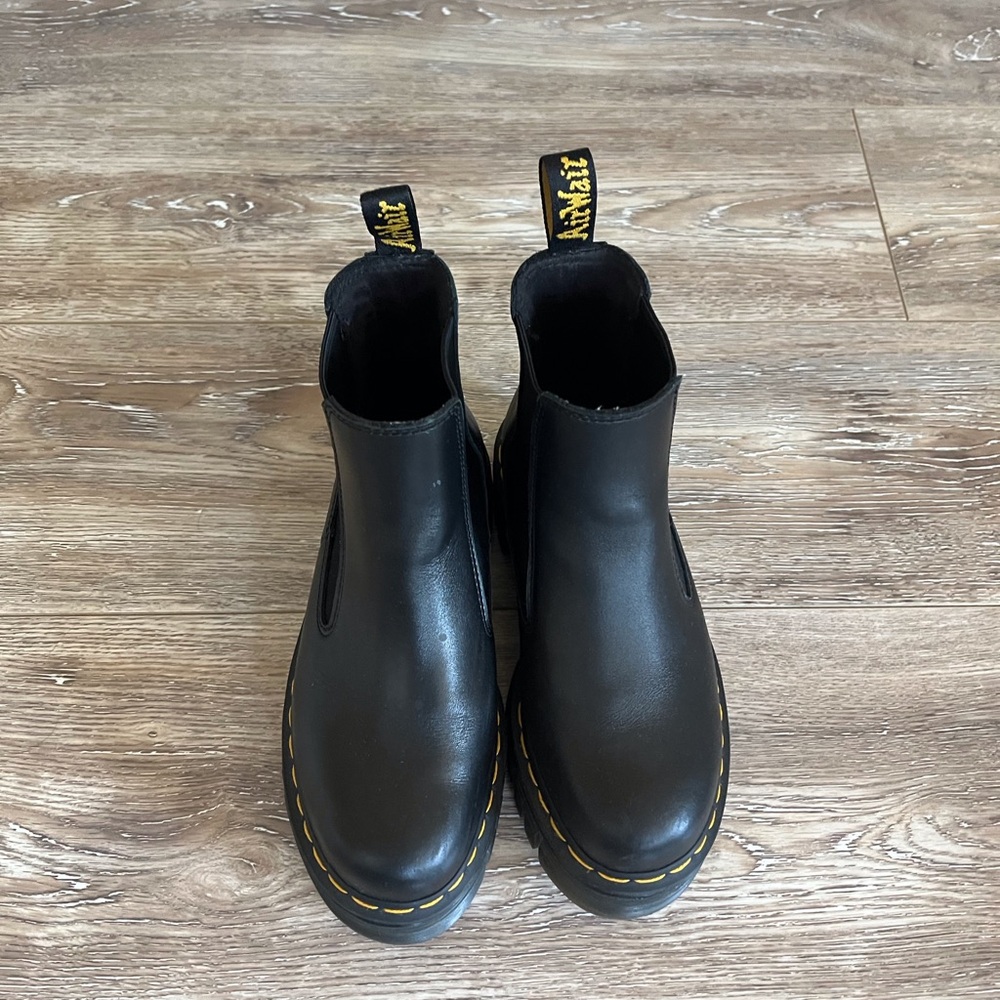 Dr. Martens Black Leather Chelsea Booties with Yellow Stitching - Picture 3 of 4